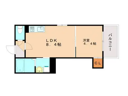 LIX 神戸湊川(1LDK/1階)の間取り写真