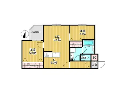 ALESIA北円山(2LDK/2階)の間取り写真