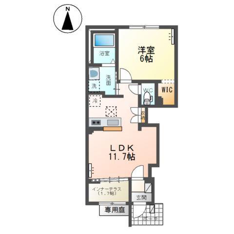東武伊勢崎線 館林駅 徒歩22分 2階建 築1年(1LDK/1階)の間取り写真