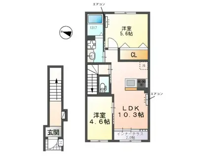 ザ・パーシモン・テラス(2LDK/2階)の間取り写真