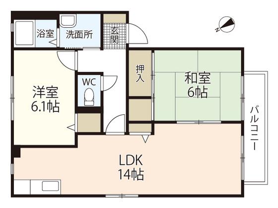 シャルマン高須B棟(2LDK/2階)の間取り写真