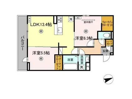 ヴェルシオール リアン(2LDK/2階)の間取り写真