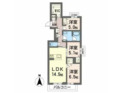 オグラ シャーメゾン(3LDK/2階)の間取り写真