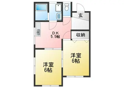 マンション海馬B棟(2DK/1階)の間取り写真