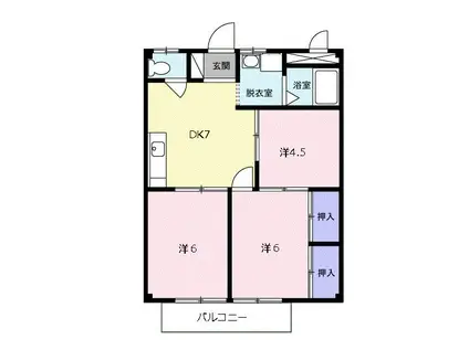 シティハイツ一成A(3DK/1階)の間取り写真