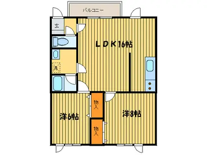 ヒルトップ中の島セカンドA(2LDK/2階)の間取り写真