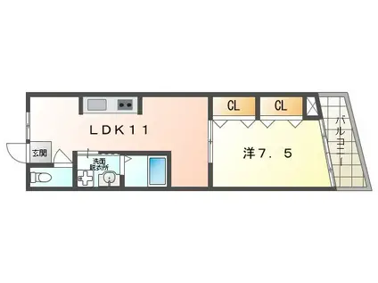 長栄寺ビル(1LDK/2階)の間取り写真