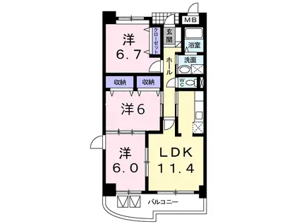 グランデ城南(3LDK/3階)の間取り写真