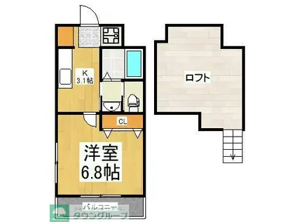 ブランドール冨士III(1K/1階)の間取り写真