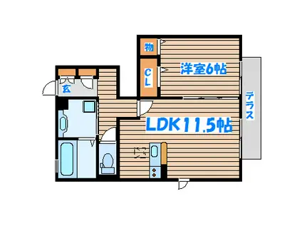 シュクレ C(1LDK/1階)の間取り写真
