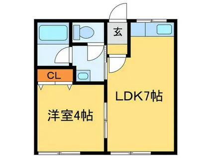 シティハイムキタジマ(1LDK/2階)の間取り写真