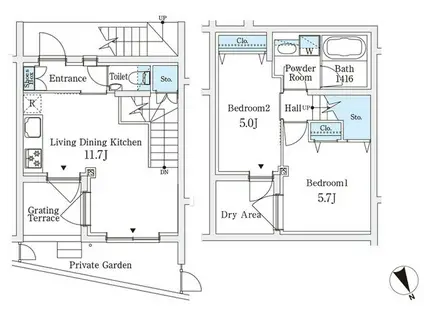 アグレシオテラス恵比寿(2LDK/1階)の間取り写真