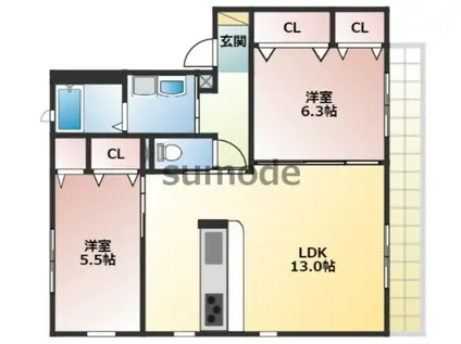 MAPLE PLACE(2LDK/2階)の間取り写真