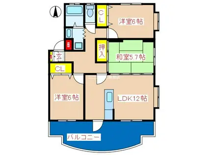 ヴェルドミールT3(3LDK/2階)の間取り写真