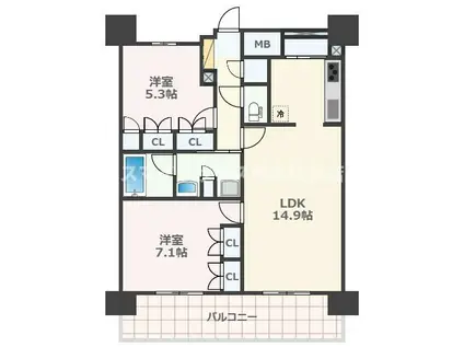 RJRプレシア熊本駅前(2LDK/12階)の間取り写真
