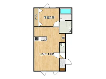 ＪＲ石北本線 北見駅 徒歩27分 2階建 築4年(1LDK/1階)の間取り写真