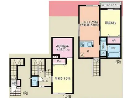 メリファ東仙台II(2SLDK/2階)の間取り写真