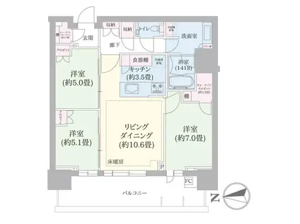 HARUMI FLAG SUN VILLAGE T棟(3LDK/32階)の間取り写真