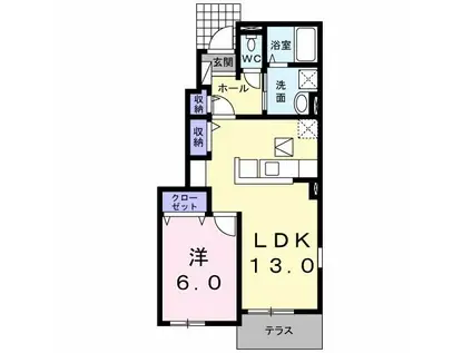 プリムローズ南浜B(1LDK/1階)の間取り写真