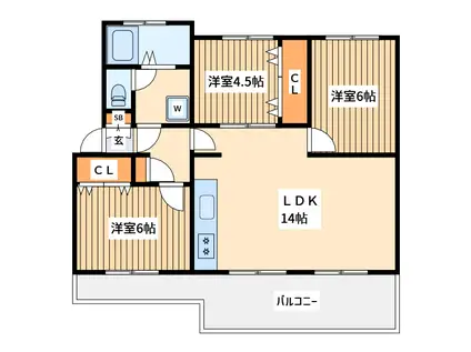 西けやき台団地9号棟(3LDK/4階)の間取り写真