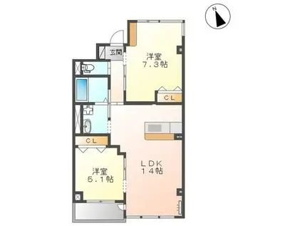 ユニヴァリィレジデンス(2LDK/2階)の間取り写真