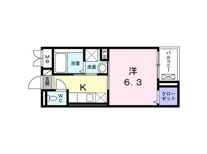 フェリスティ竹沢(1K/2階)の間取り写真