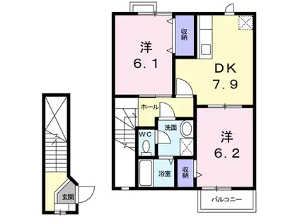 アウローラA(2DK/2階)の間取り写真