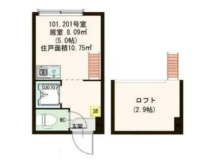 ＪＲ総武線 浅草橋駅 徒歩4分 2階建 築10年(ワンルーム/1階)の間取り写真