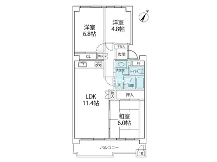 東急ドエル藤沢ビレジ3号棟(3LDK/13階)の間取り写真