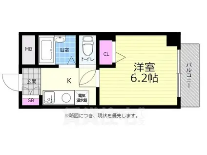 TWO ONEビル白島九軒町(1K/2階)の間取り写真