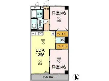 ハイライズ遠藤(2LDK/3階)の間取り写真