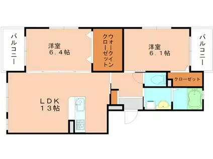 ソーラー櫻坂(2LDK/1階)の間取り写真