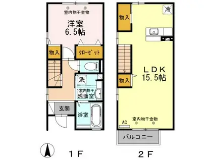 FELICITEB棟(1LDK/1階)の間取り写真