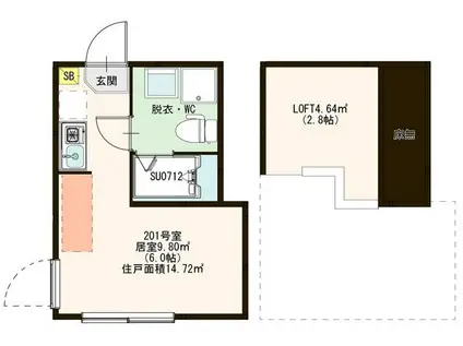 ハーモニーテラス上板橋(ワンルーム/2階)の間取り写真