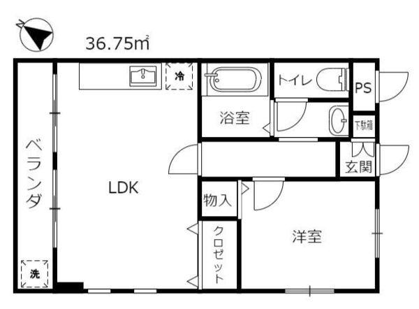 グランディア国体通(1LDK/4階)の間取り写真