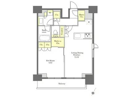 プライムメゾン白金高輪(1LDK/9階)の間取り写真