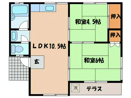 中津参番館B棟(2LDK/1階)の間取り写真