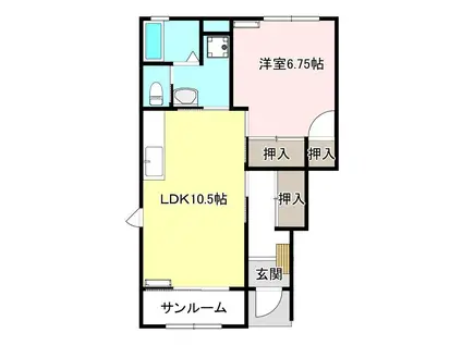 アイケーハイムB(1LDK/1階)の間取り写真