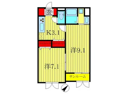 ラフレシールII(1LDK/1階)の間取り写真