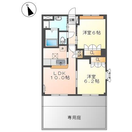 グレイスヴィラ(2LDK/1階)の間取り写真