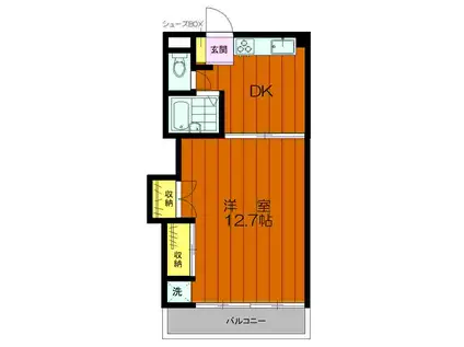 萩ハイツ(1DK/2階)の間取り写真