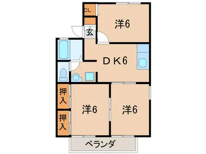 サンポートC(3DK/1階)の間取り写真