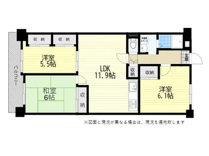 日生ロイヤルマンション上宗方(3LDK/9階)の間取り写真