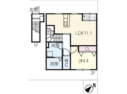 南新町アパート(1LDK/2階)の間取り写真