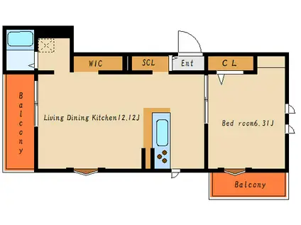  西新町PJ(1LDK/2階)の間取り写真