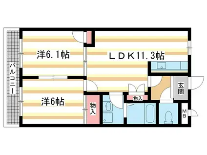ラ・ルミエールB(2LDK/1階)の間取り写真