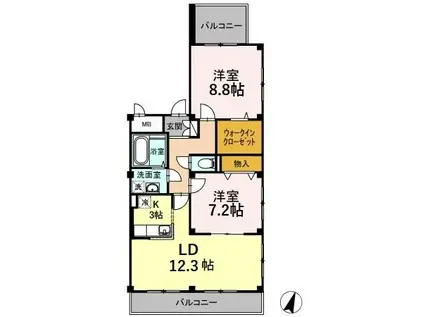 トリアード(2LDK/2階)の間取り写真