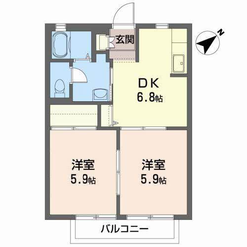 ディアコートタウンIII(2DK/2階)の間取り写真