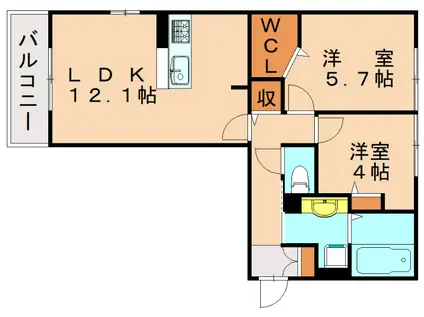 D-ROOM南福岡参番館(2LDK/2階)の間取り写真