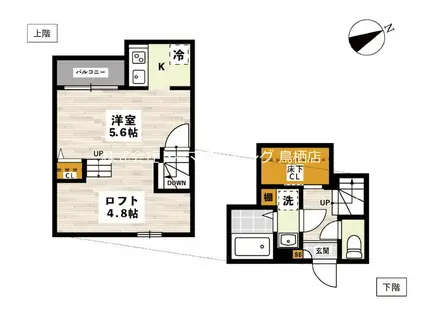 ADC鳥栖ウィール(1K/1階)の間取り写真